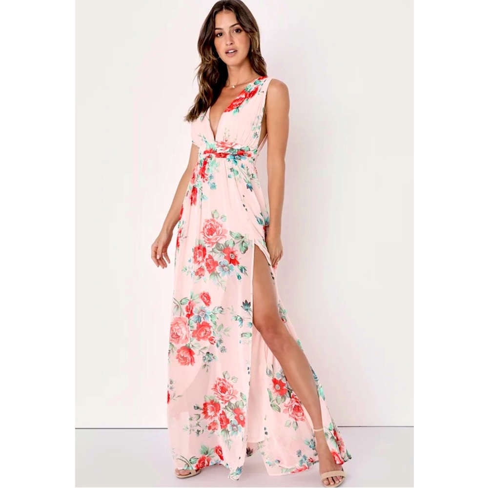 Lulus Garden Blush Floral Maxi Dress | Size S